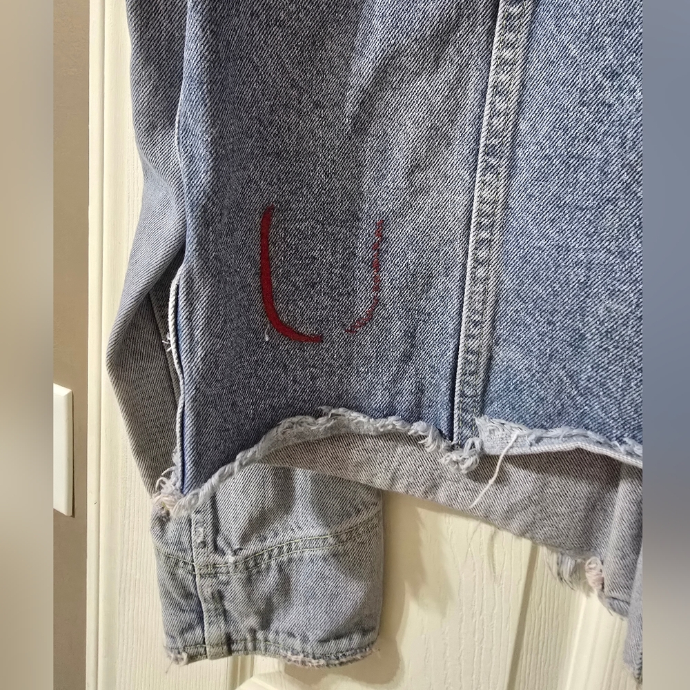 Free People Dillon Denim Jacket in Jasmine, Oversized/Boxy Fit, Frayed Hem, EUC! - Picture 13 of 16